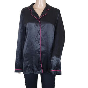 George Contrast Piping Satin black Nightgown